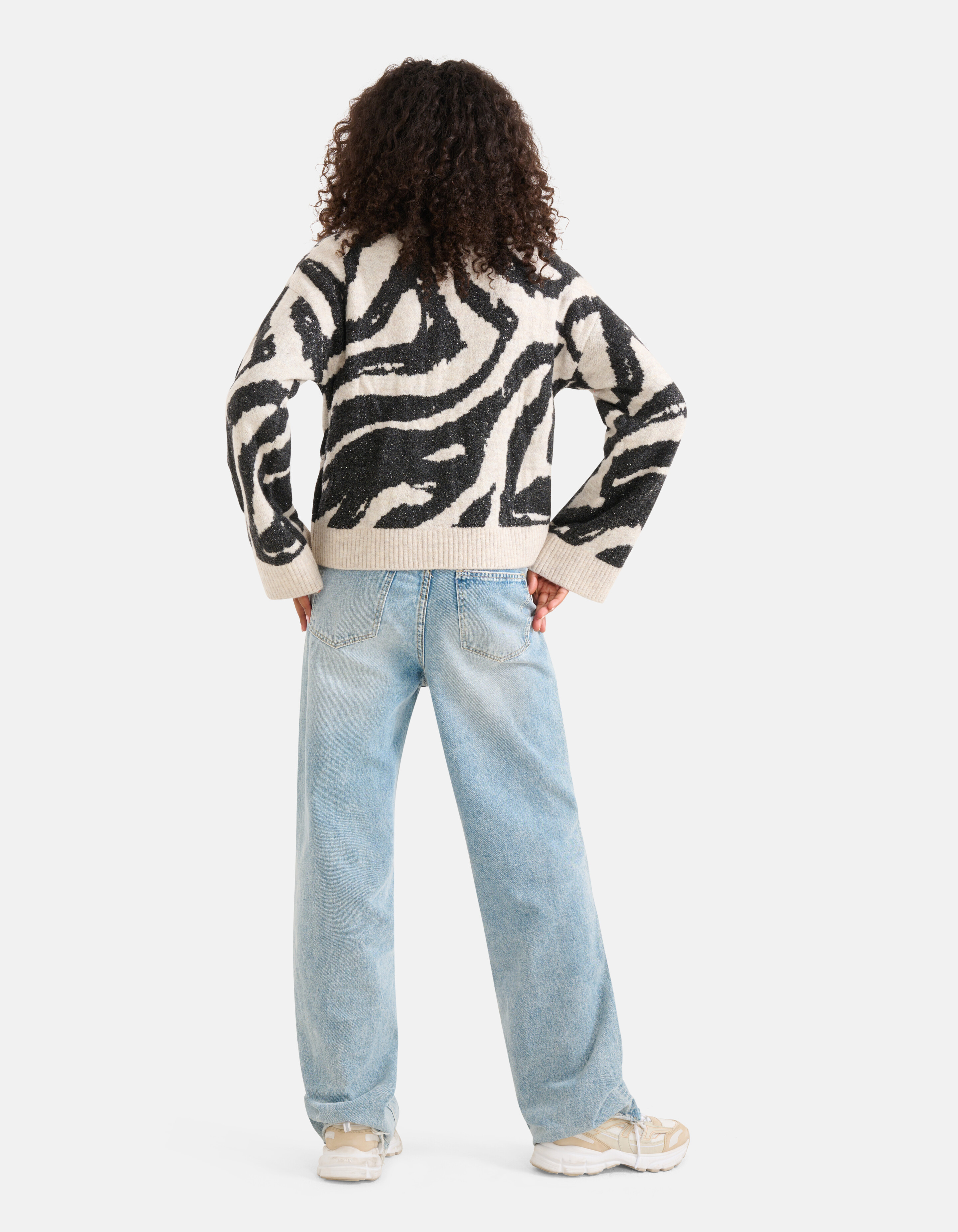 Jacquard Zebra Print Pullover Schwarz/Weiß SHOEBY WOMEN