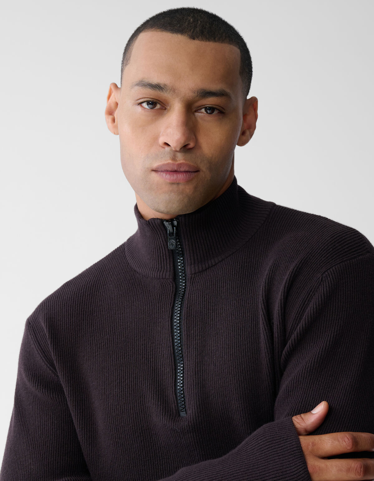 Pullover mit halbem Rei&szlig;verschluss, Strick, Dunkel SHOEBY MEN