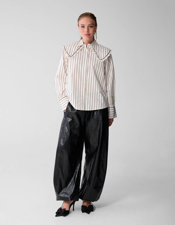 Bluse mit gro&szlig;em Kragen und Streifen in Braun SHOEBY WOMEN