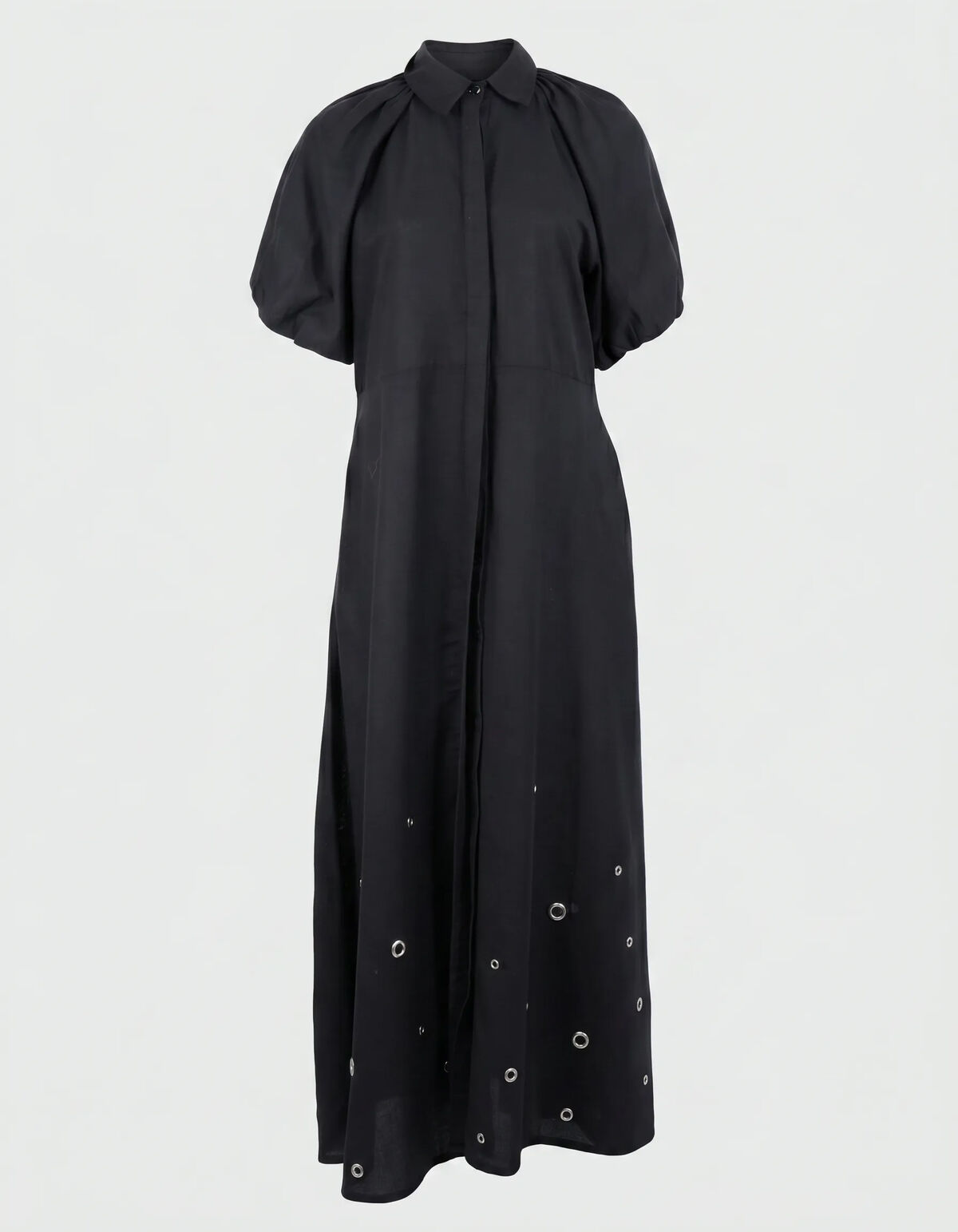 Maxikleid aus Leinen mit Lochstickerei Schwarz SHOEBY WOMEN