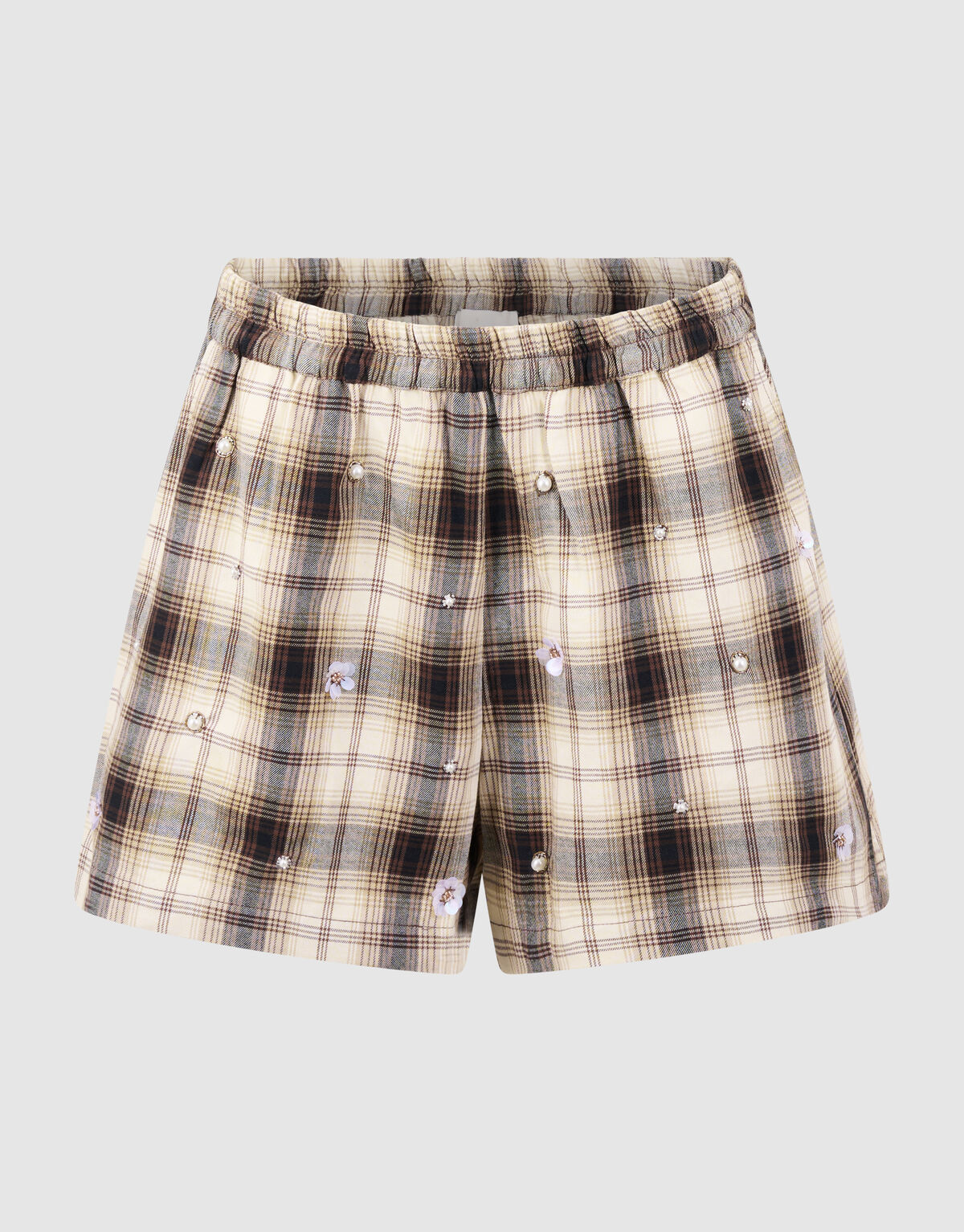 Karierte Shorts mit Perlenverzierung Braun SHOEBY WOMEN