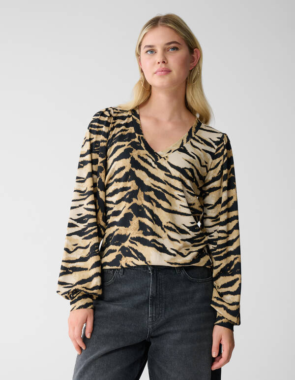 Tigerprint Rib Jersey Top Braun SHOEBY WOMEN