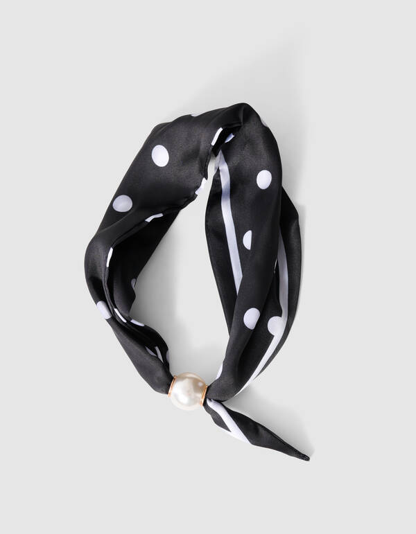 Perlenbesetzter Schal mit Kette Schwarz/Wei&szlig; SHOEBY ACCESSOIRES