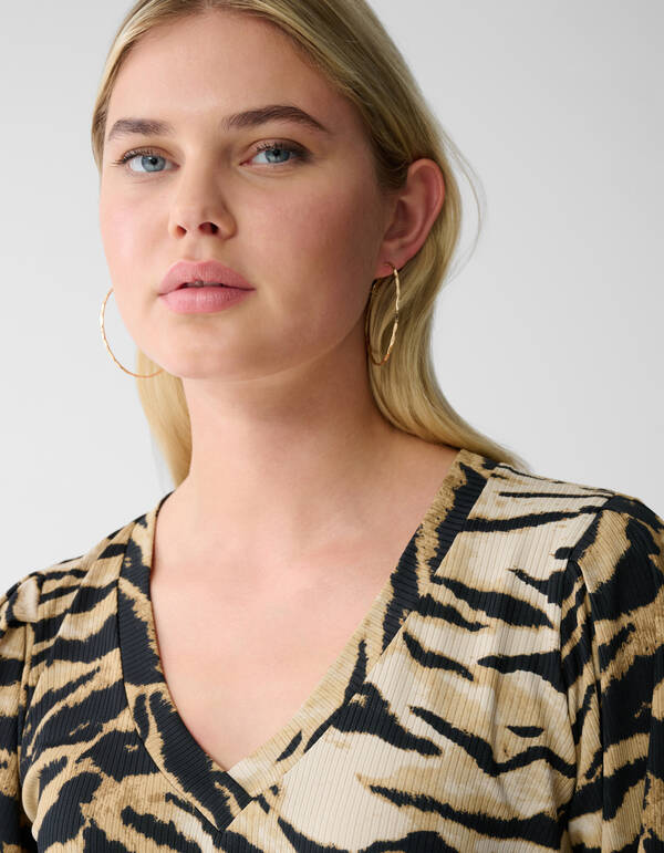 Tigerprint Rib Jersey Top Braun SHOEBY WOMEN