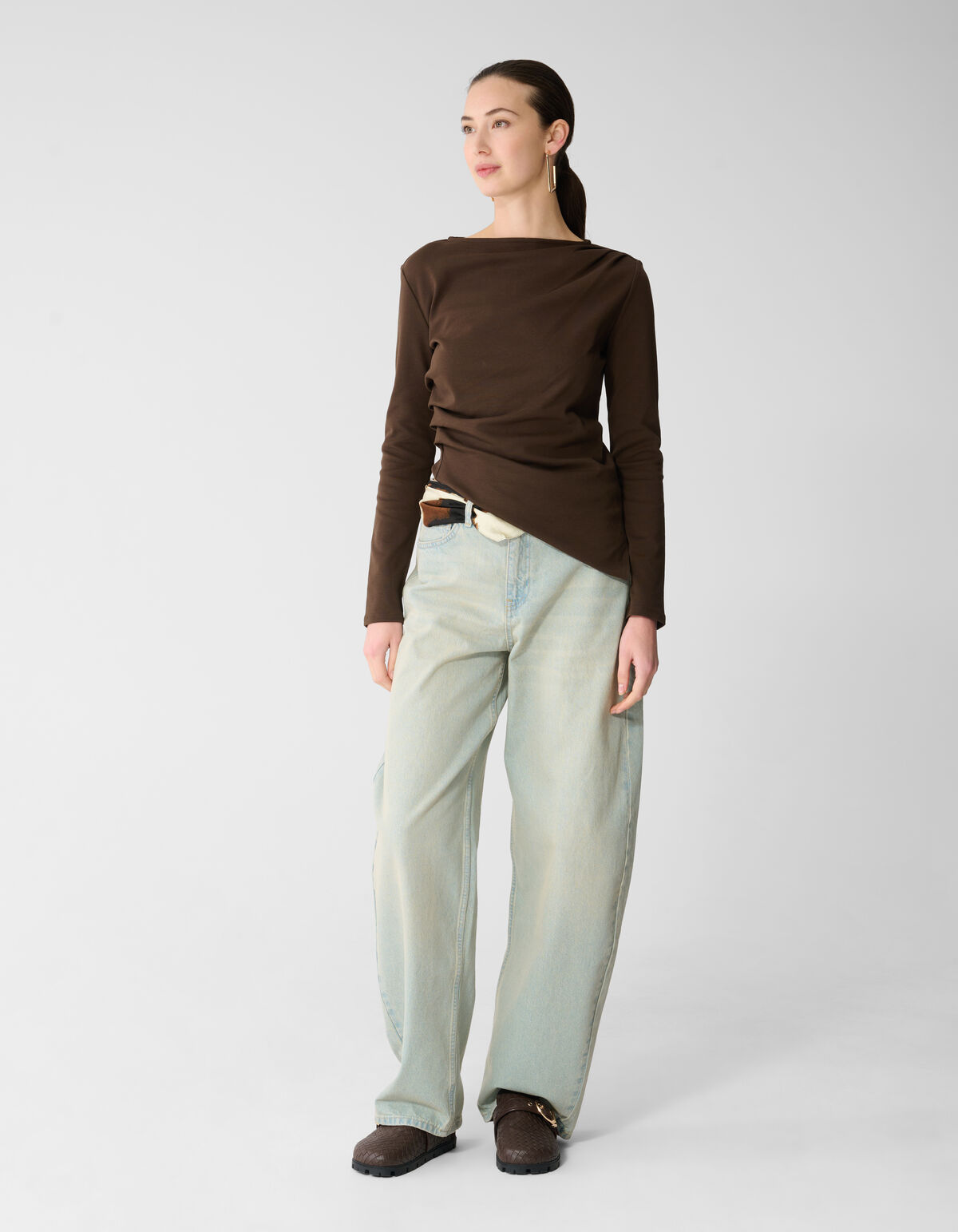 Drapiertes Langarm-Top Dunkelbraun SHOEBY WOMEN