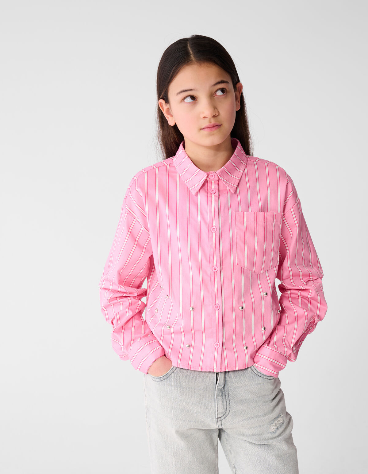 Nadelstreifen-Bluse mit Kn&ouml;pfen Rosa SHOEBY GIRLS