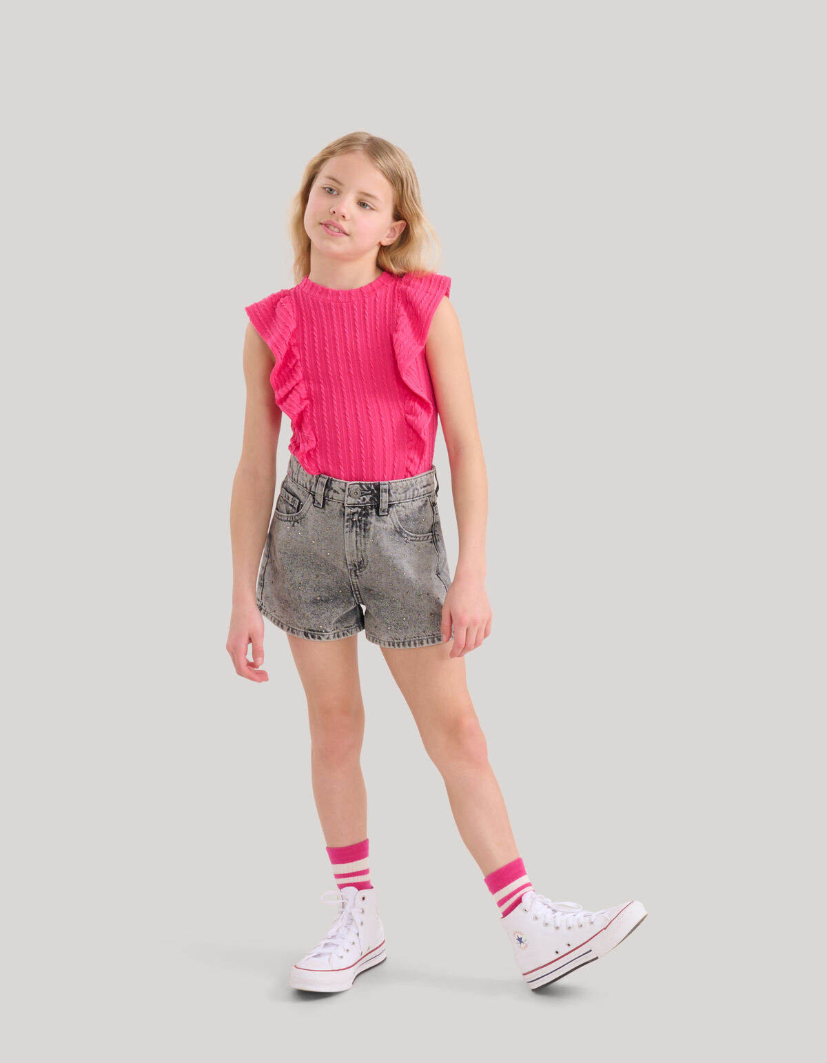 Ruffle Rib Top Rosa SHOEBY GIRLS