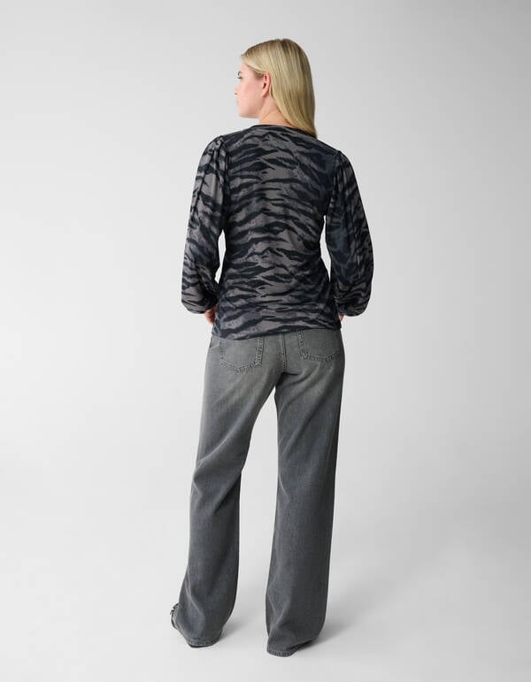 Tigerprint Rib Jersey Top Dunkelgrau SHOEBY WOMEN