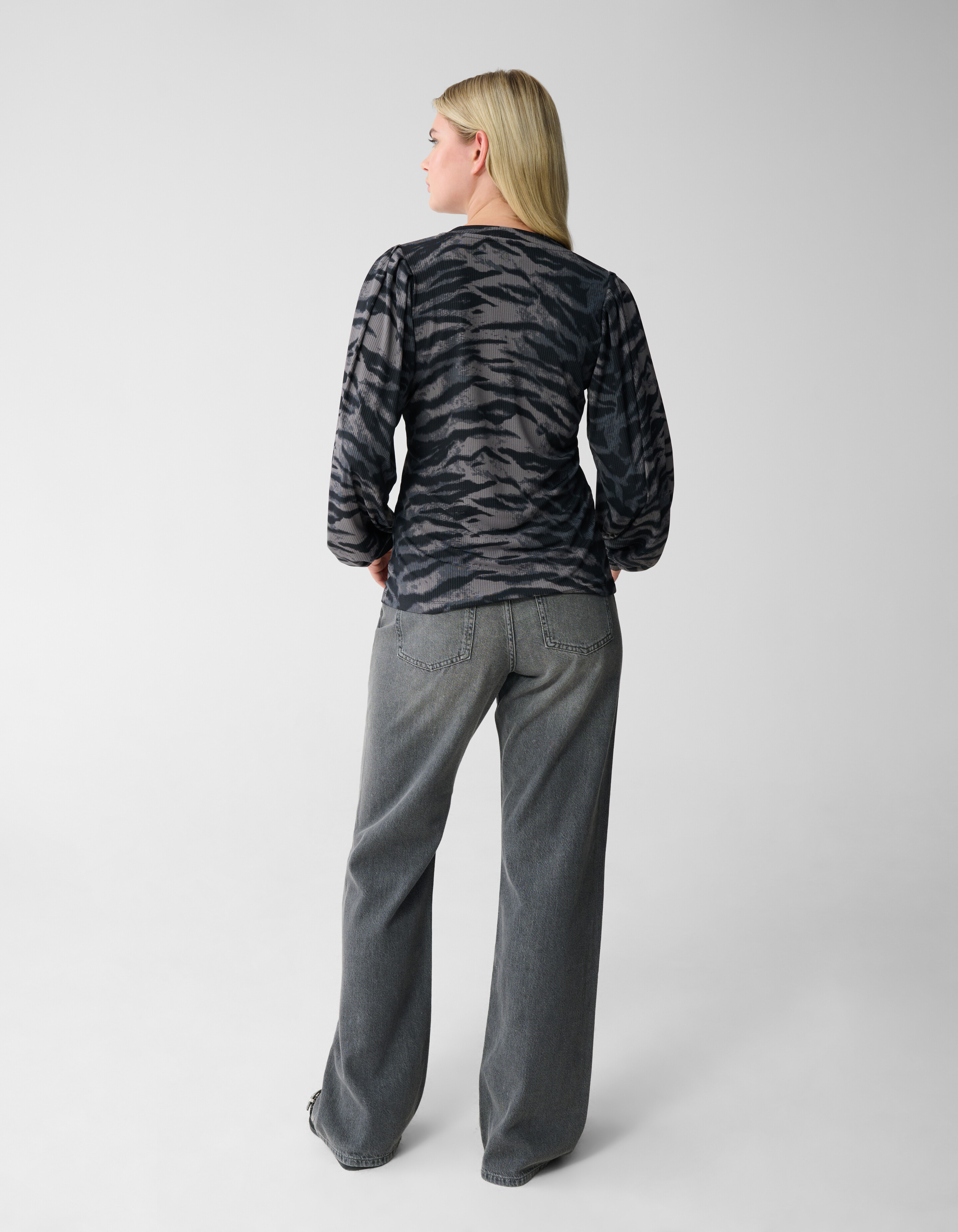 Tigerprint Rib Jersey Top Dunkelgrau SHOEBY WOMEN