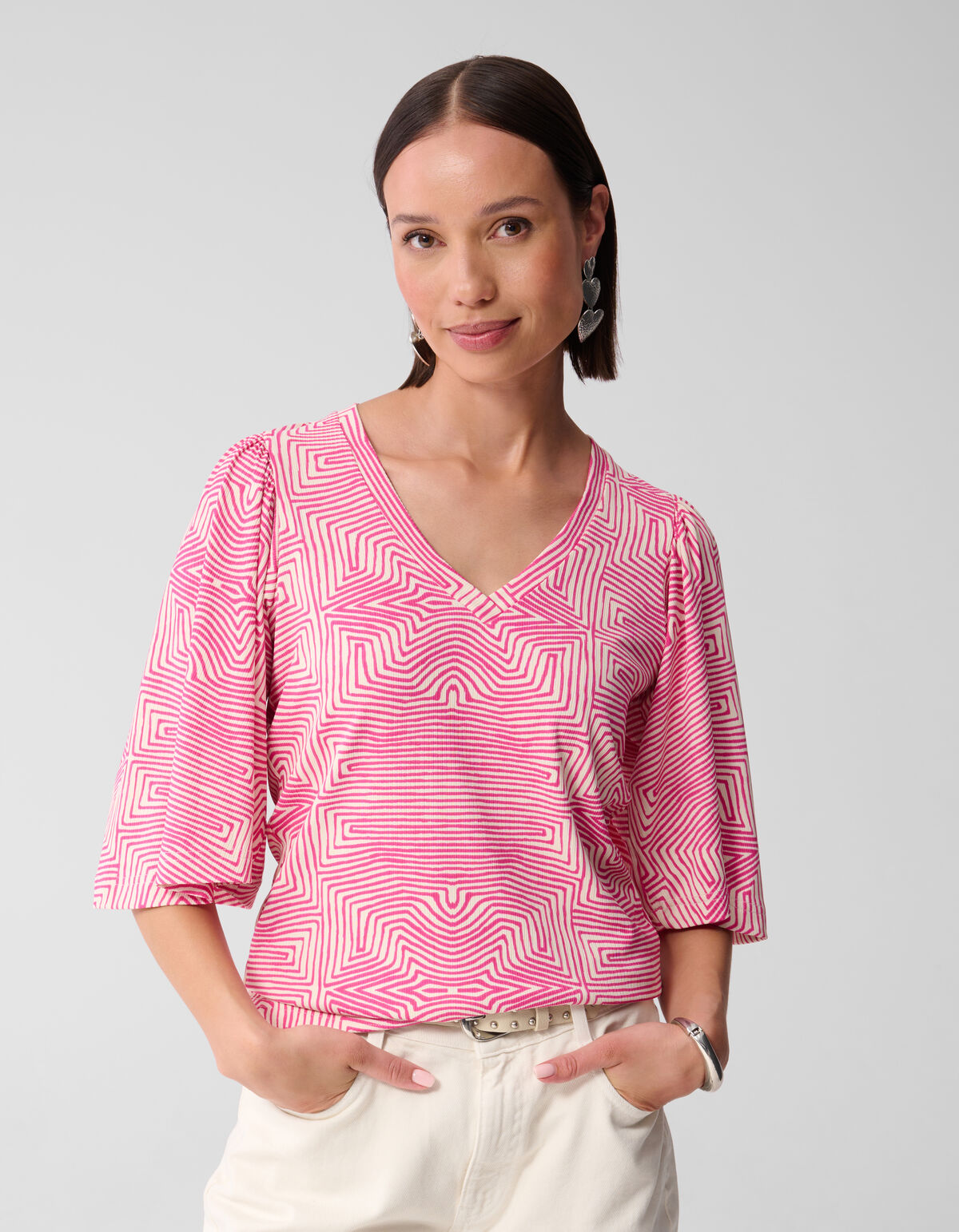 Bedrucktes Rüschen-Rippen-Top Rosa SHOEBY WOMEN