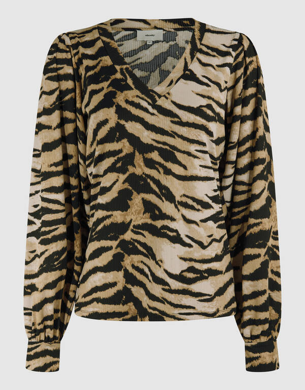 Tigerprint Rib Jersey Top Braun SHOEBY WOMEN