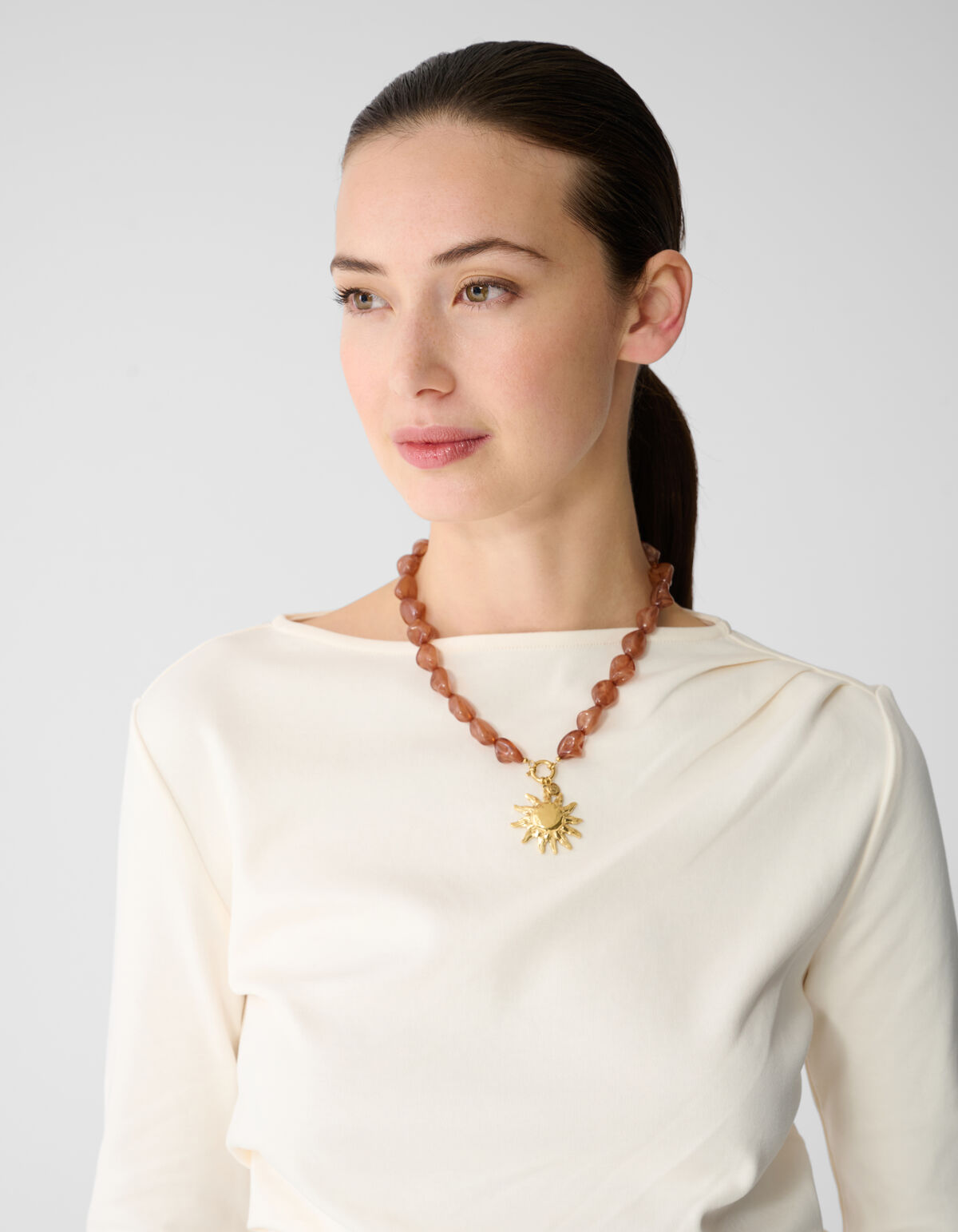 Gro&szlig;e Perlen-Sonnenkette Braun SHOEBY ACCESSOIRES