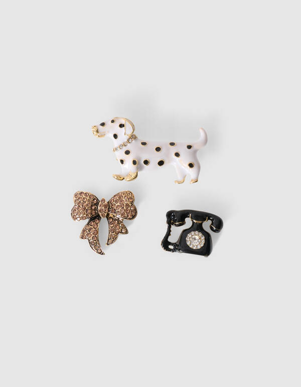 Polka-Punkt-Strass-Broschen-Set Wei&szlig; SHOEBY ACCESSOIRES