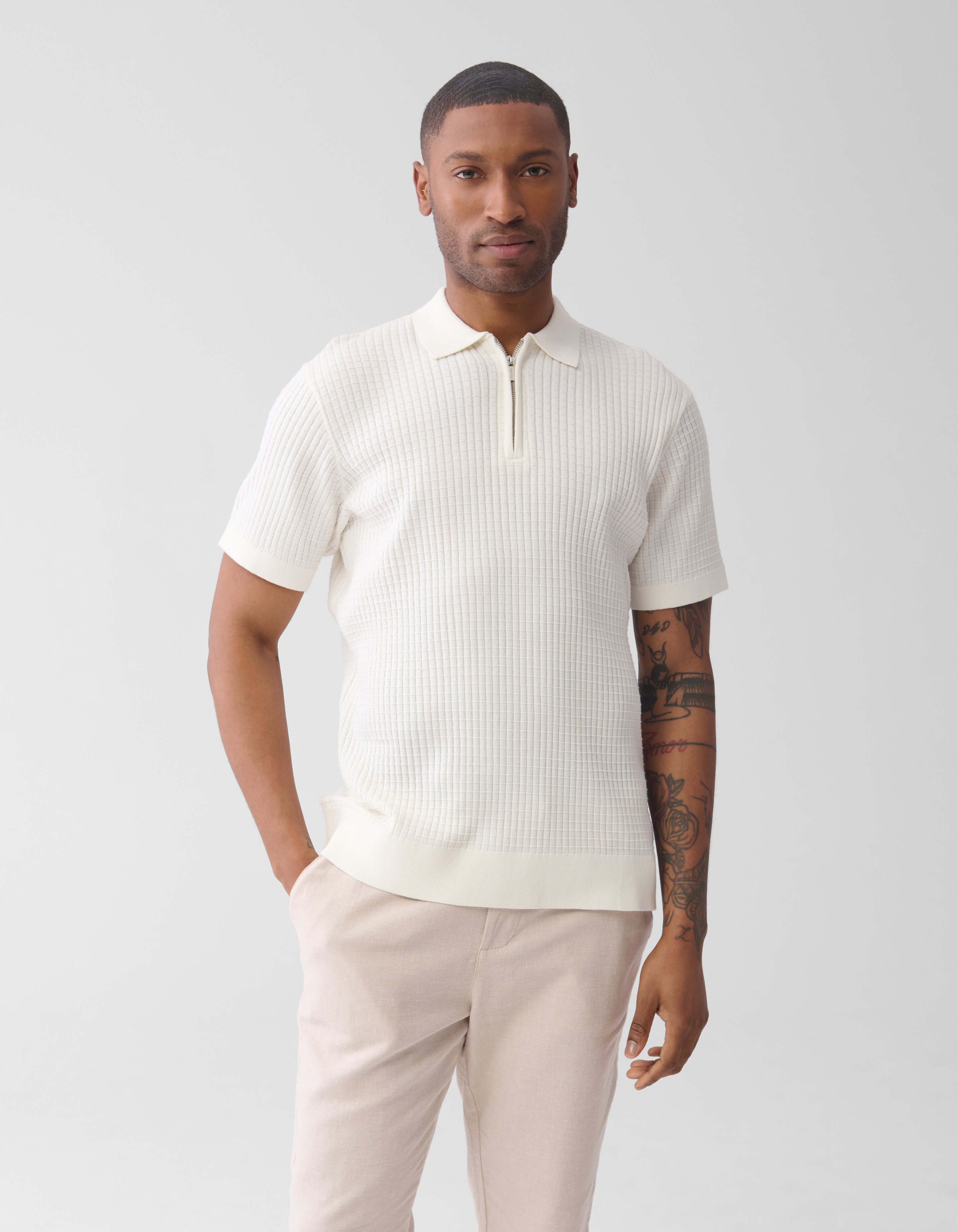 Halbes Reißverschluss-Polo Off White SHOEBY MEN