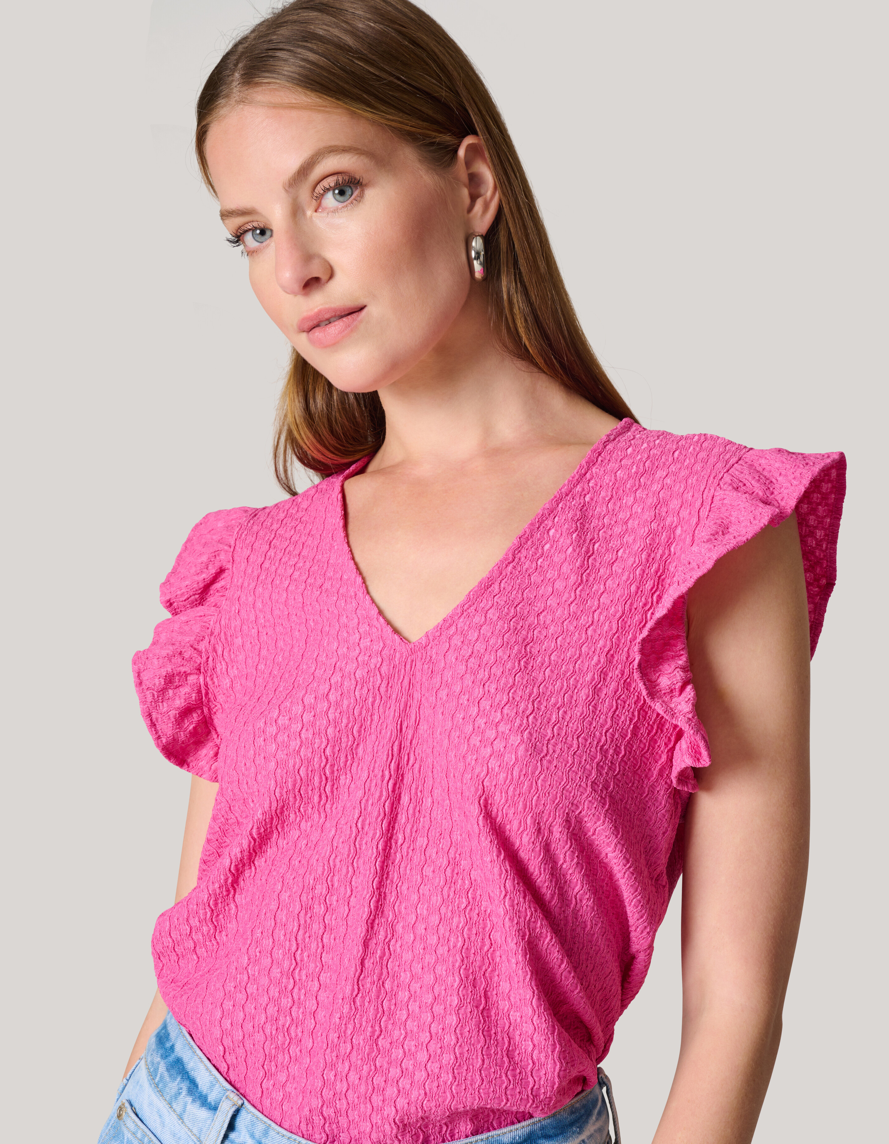 Crinkle Ruffle Top Roze SHOEBY WOMEN