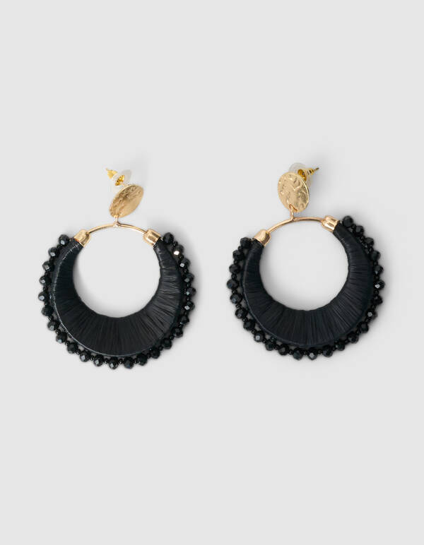 Perlenbesetzte Raffia-Ohrringe Schwarz SHOEBY ACCESSOIRES