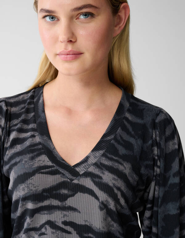 Tigerprint Rib Jersey Top Dunkelgrau SHOEBY WOMEN