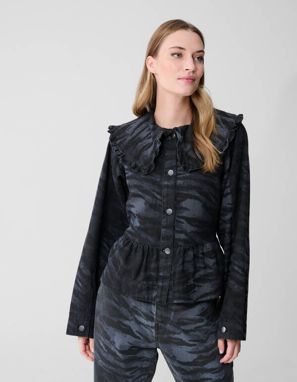 Tiger Collar Bluse Dunkelgrau SHOEBY WOMEN