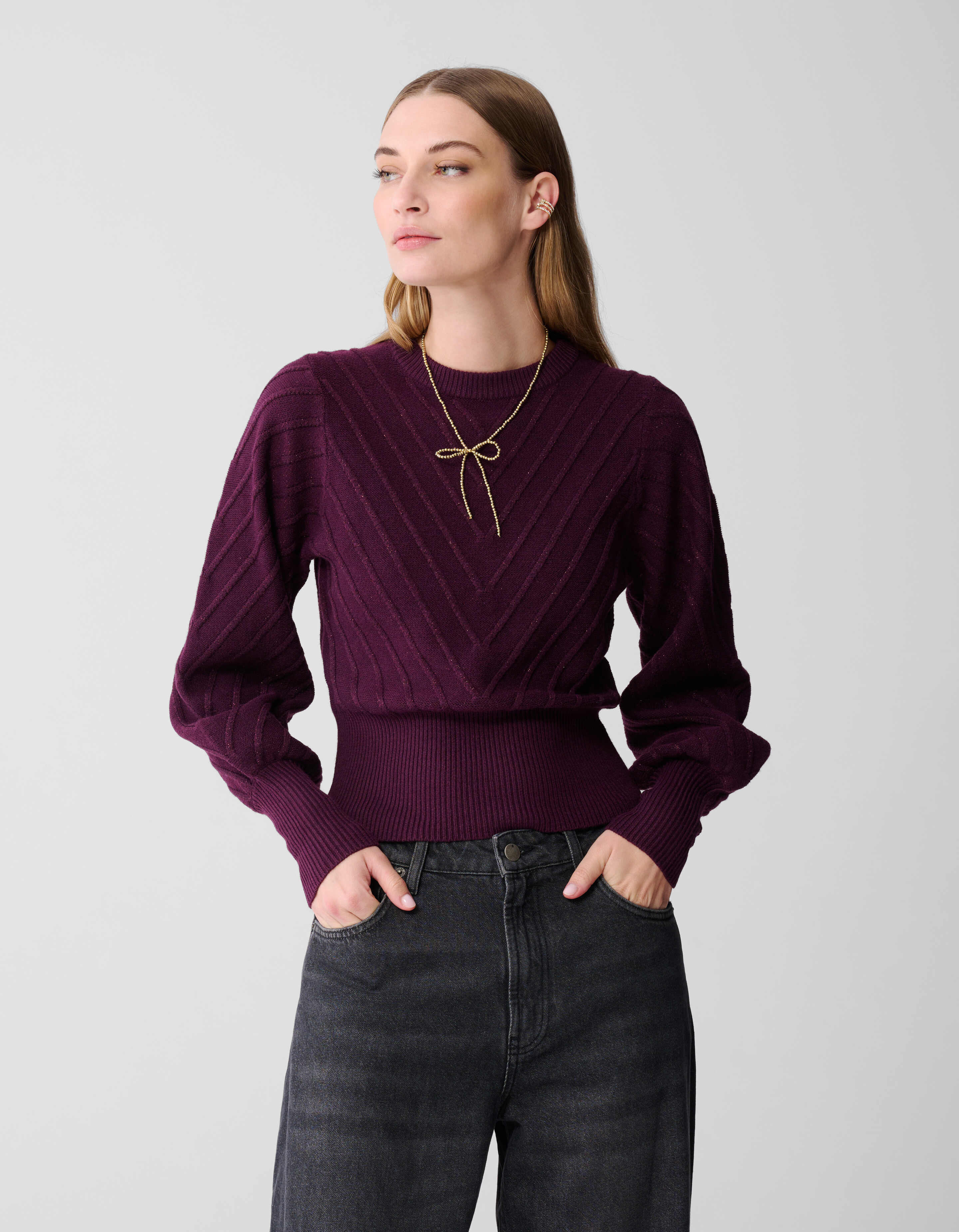 Glitzernder Strickpullover, Dunkelrot SHOEBY WOMEN