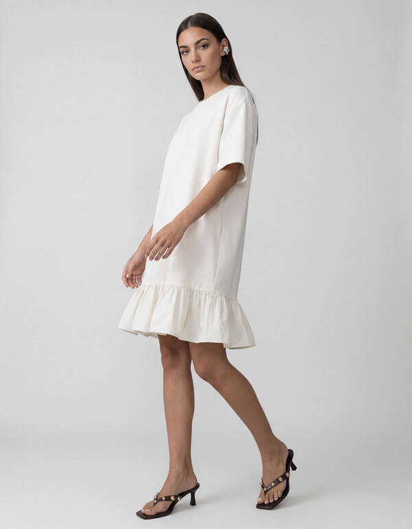 T-Shirt R&uuml;schen Maxi Kleid Gebrochen Wei&szlig; SHOEBY WOMEN