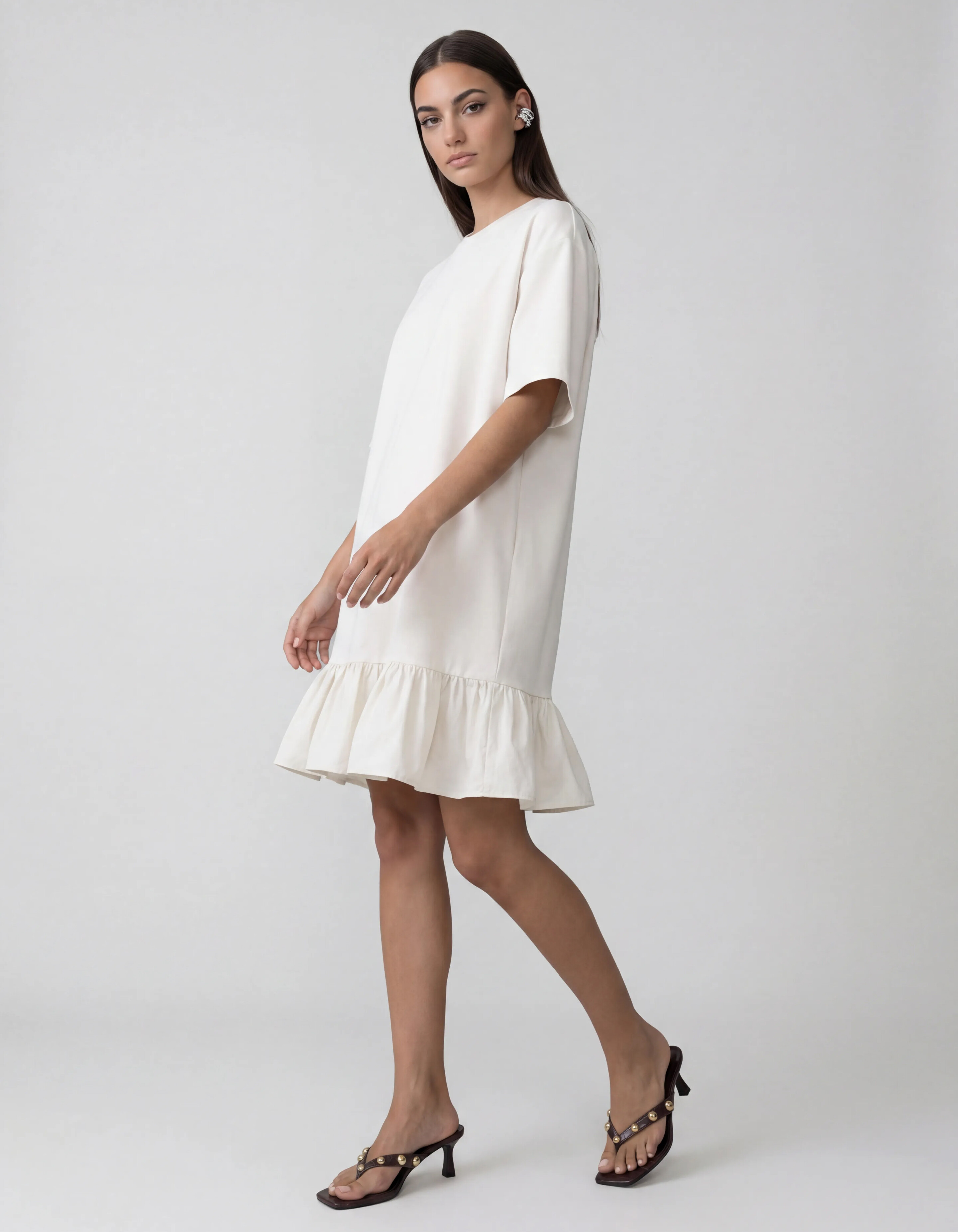 T-Shirt R&uuml;schen Maxi Kleid Gebrochen Wei&szlig; SHOEBY WOMEN