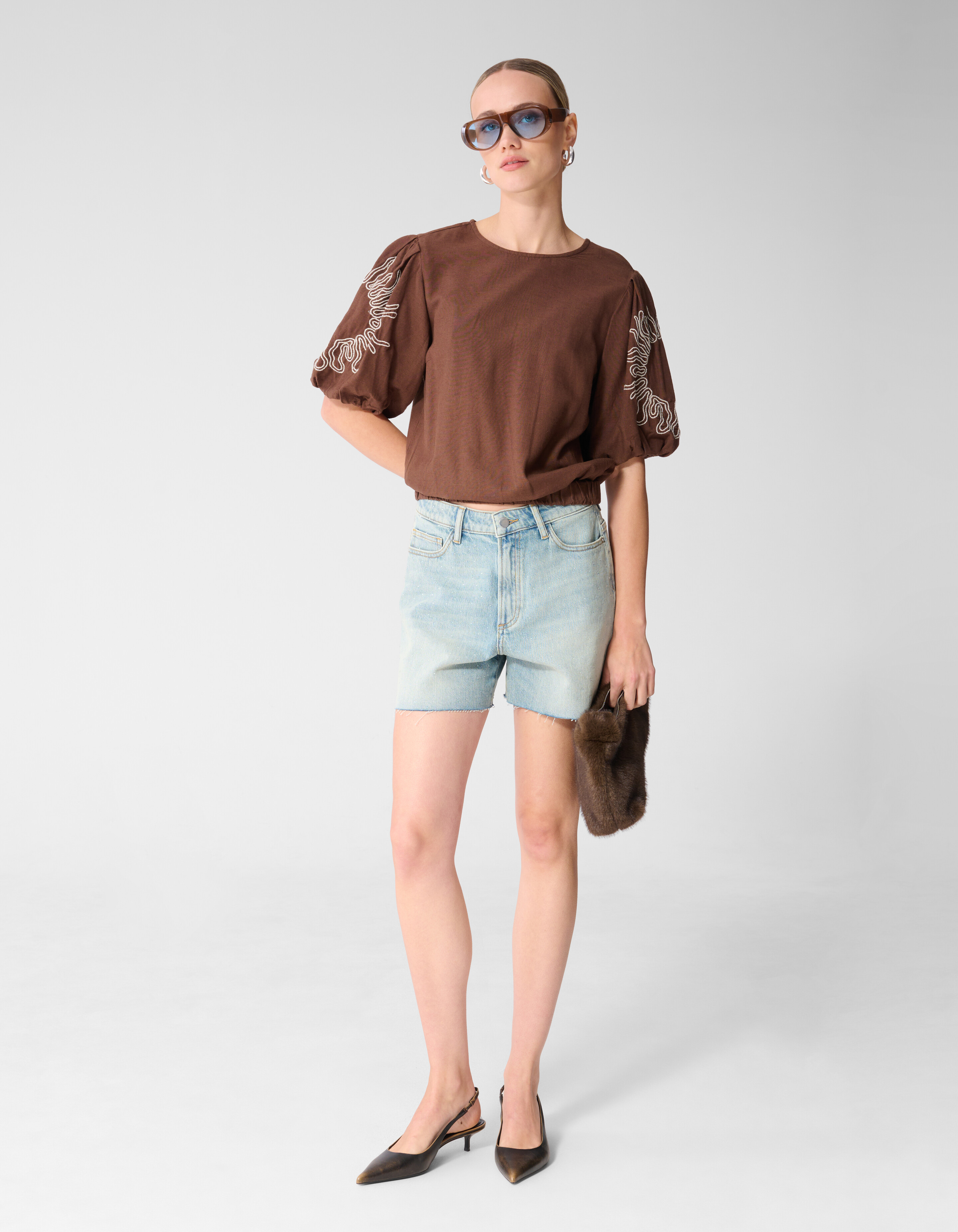Stickerei Crop-Top Braun SHOEBY WOMEN
