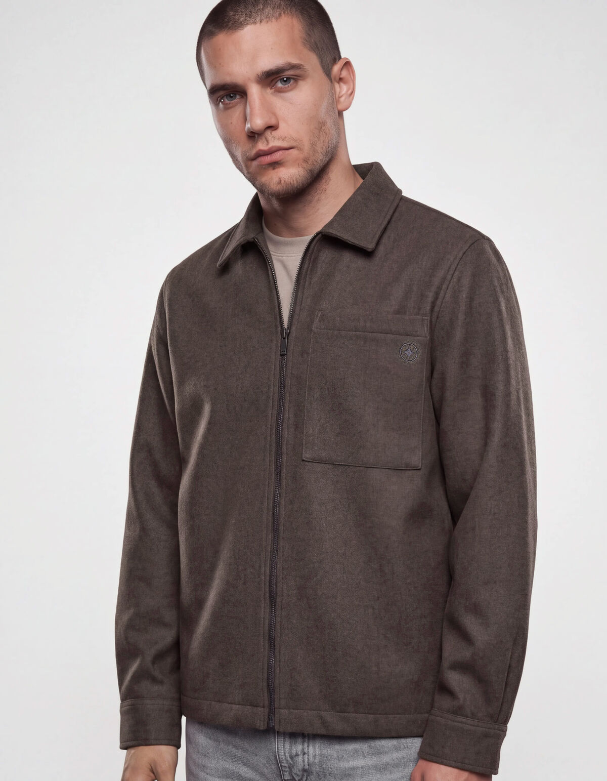 Melange Zip Overshirt Donkerbruin SHOEBY MEN