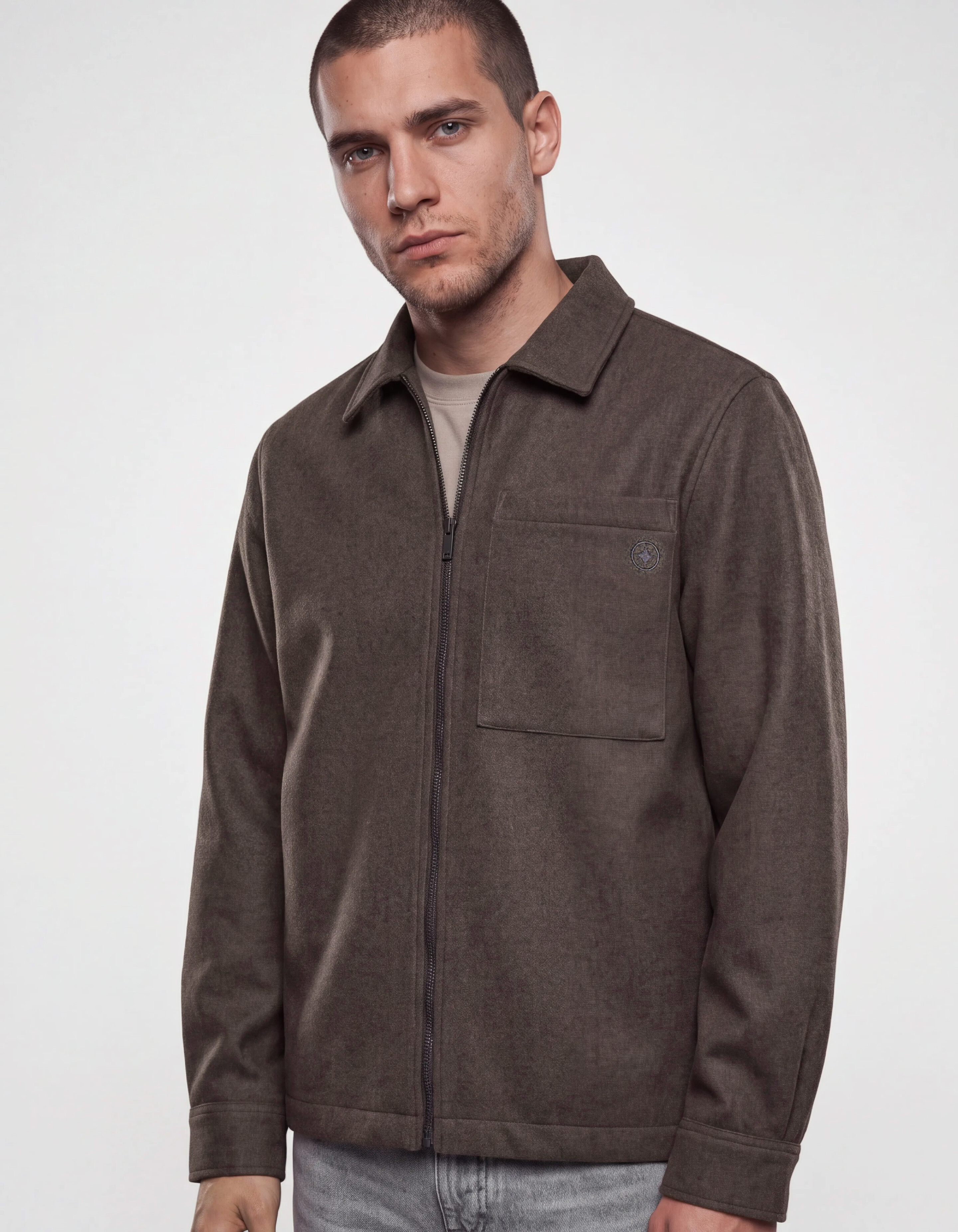 Melange Zip Overshirt Donkerbruin SHOEBY MEN