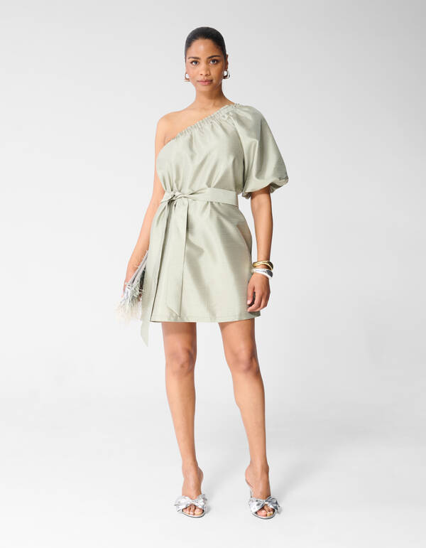 Gl&auml;nzendes One-Shoulder-Mini-Kleid Hellgr&uuml;n SHOEBY WOMEN