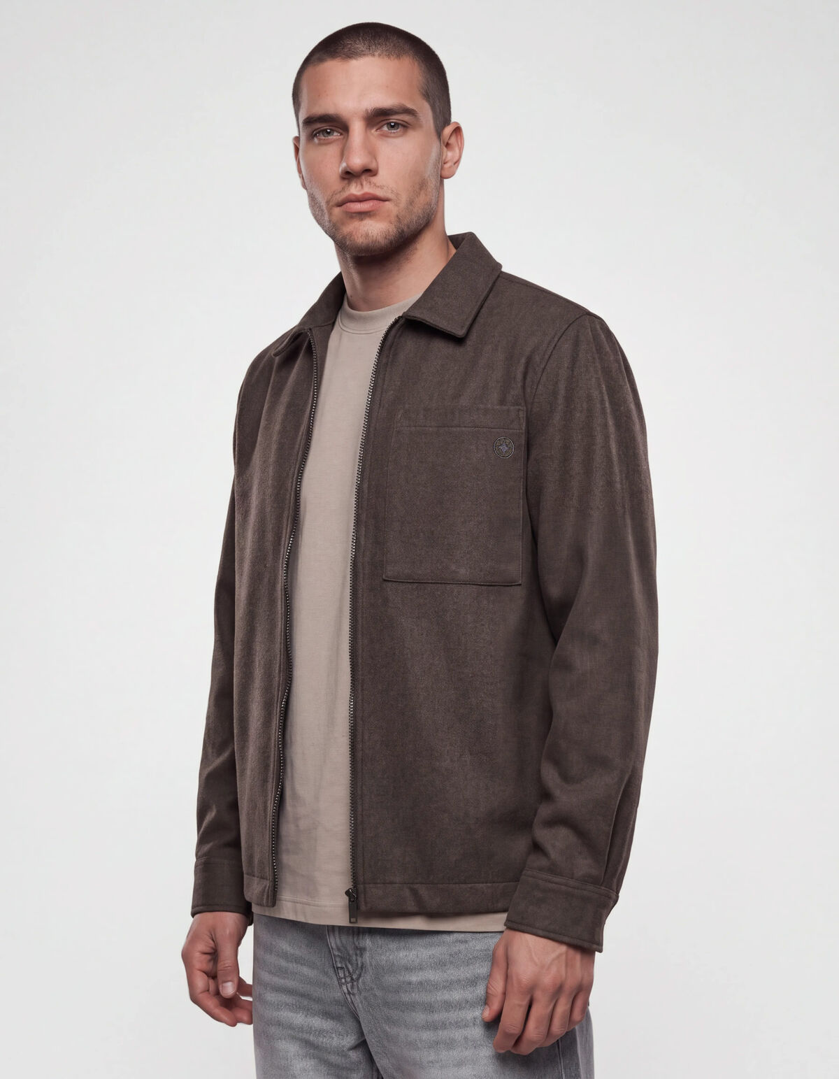 Melange Zip Overshirt Donkerbruin SHOEBY MEN