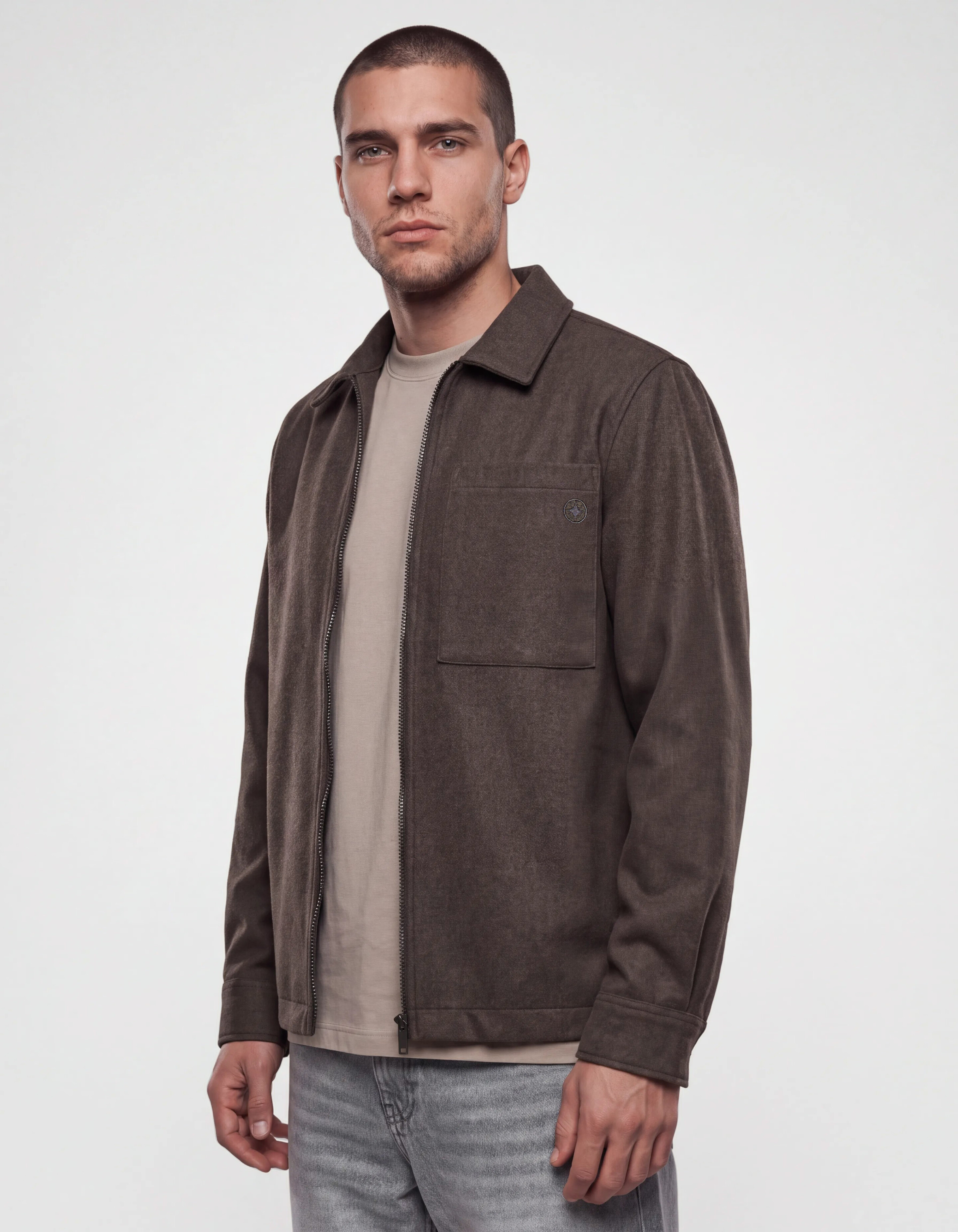 Melange Zip Overshirt Donkerbruin SHOEBY MEN