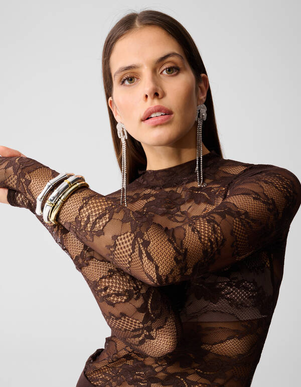 Braunes Spitzentop mit Blumenmuster SHOEBY WOMEN