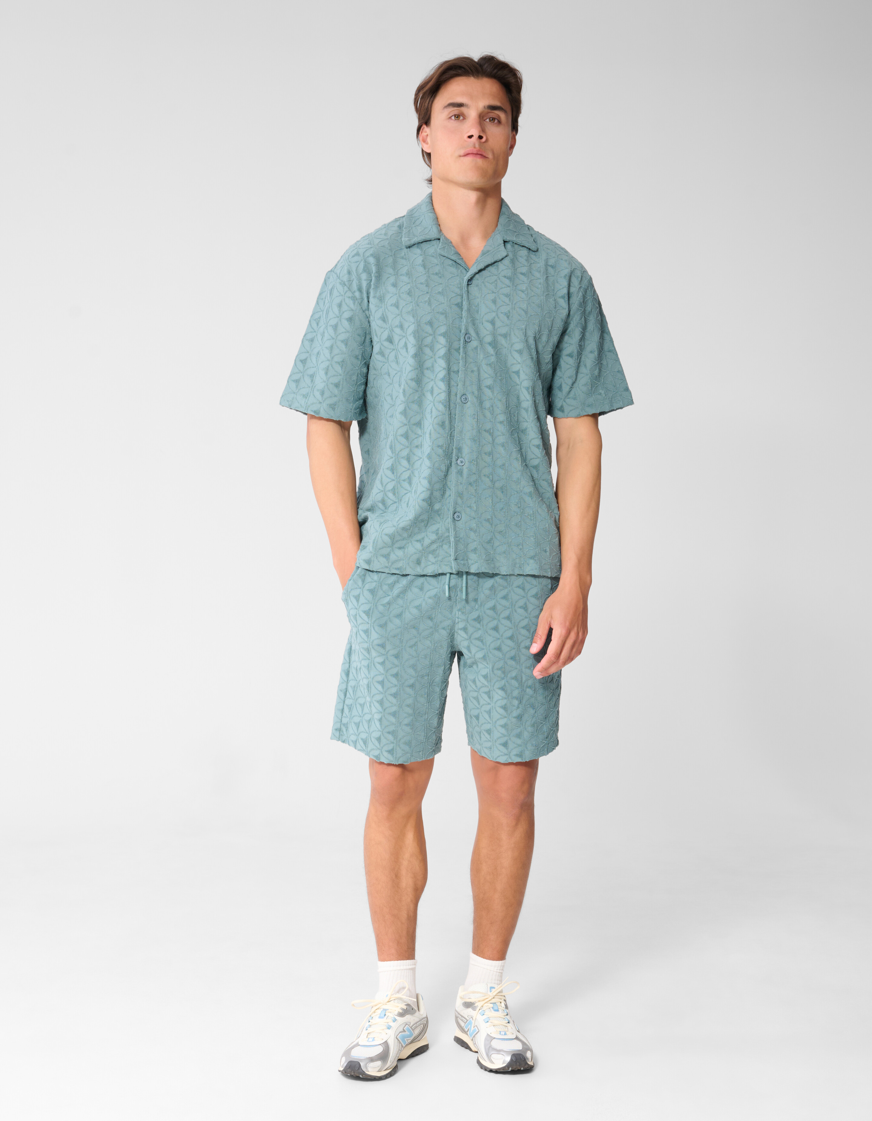 Logo-Frottee-Overshirt, Dunkelgr&uuml;n SHOEBY MEN