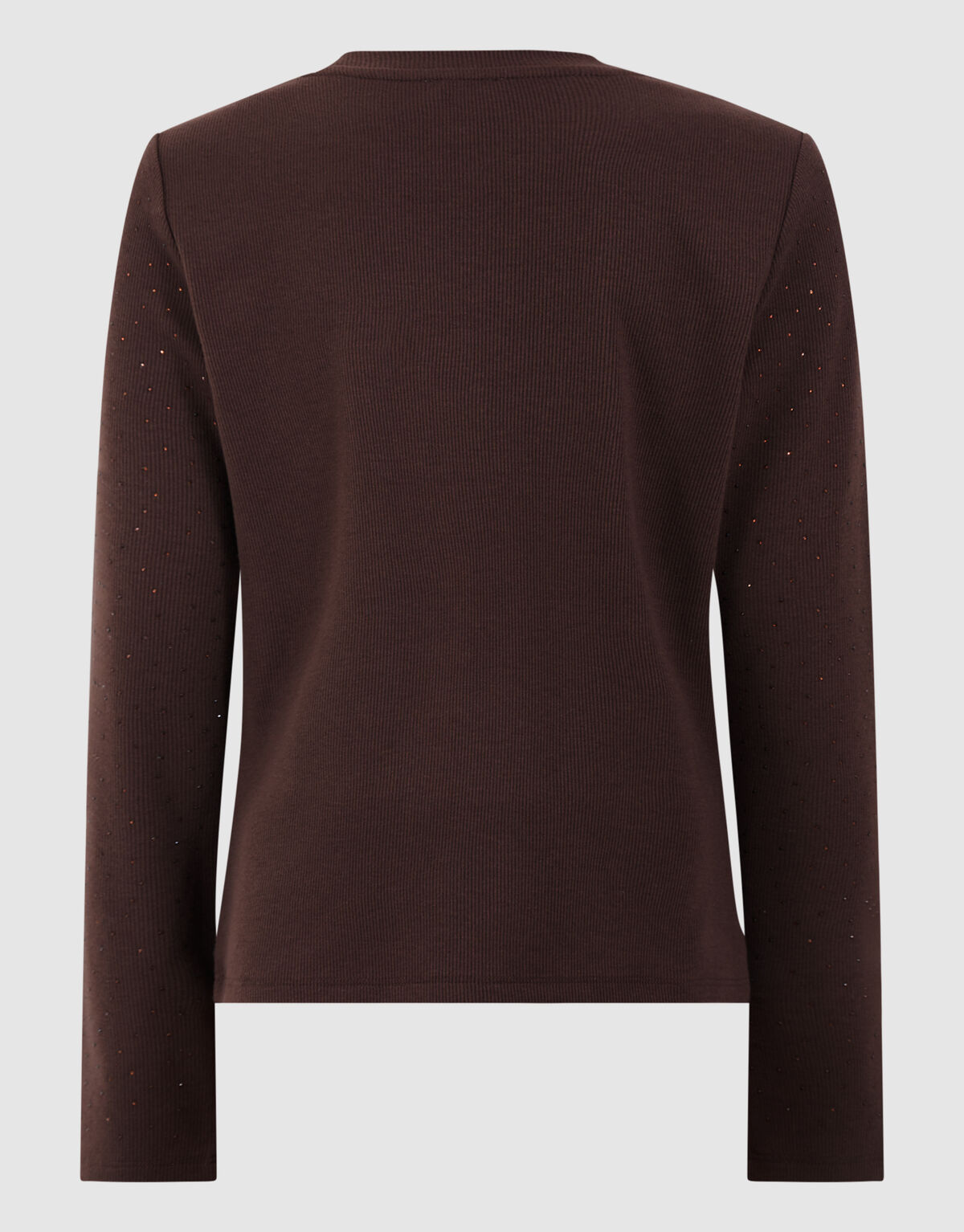 Strass-Rib-Langarm-Top in Dunkelbraun SHOEBY GIRLS