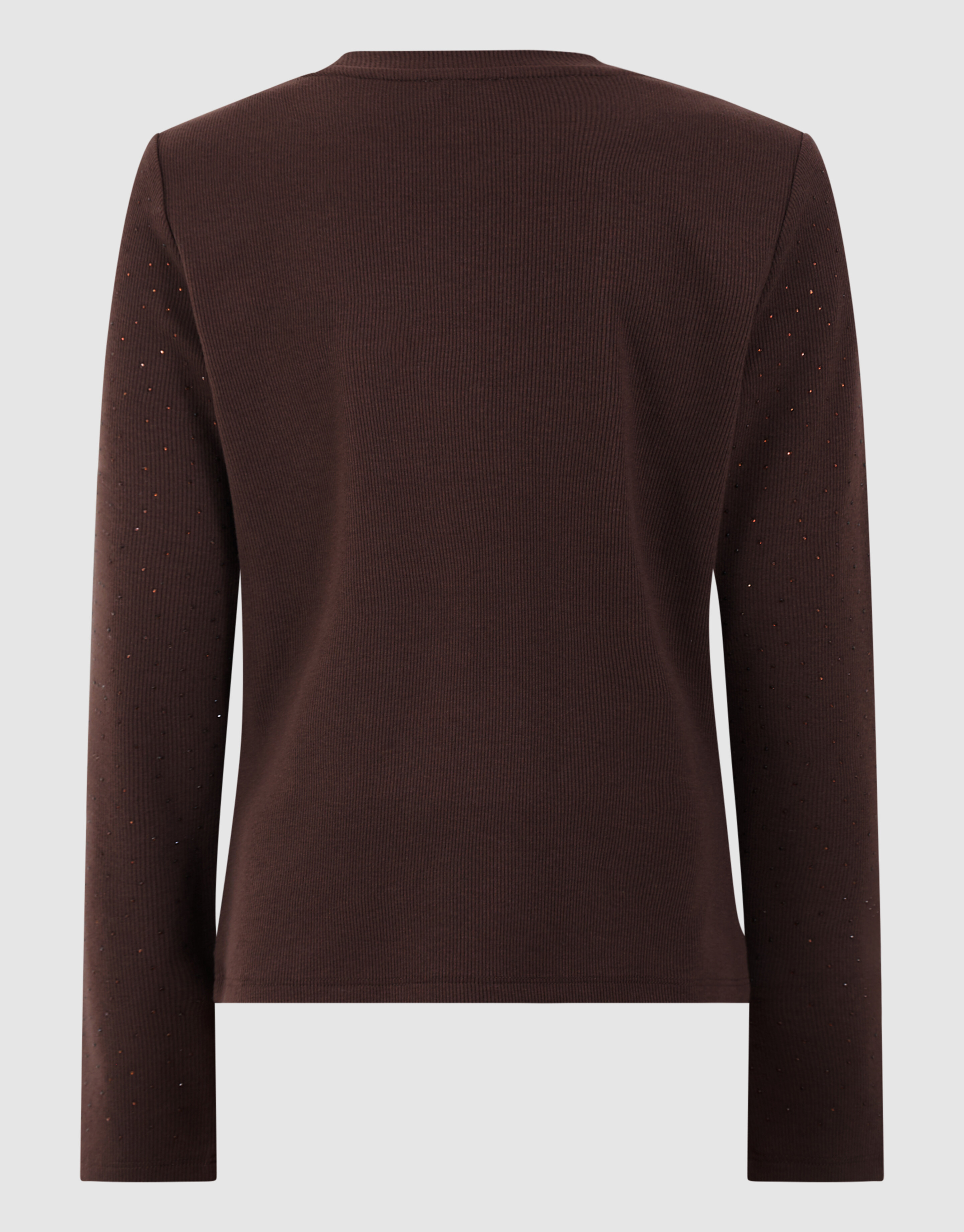 Strass-Rib-Langarm-Top in Dunkelbraun SHOEBY GIRLS