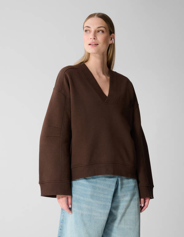 Oversized Pullover mit V-Ausschnitt Dunkelbraun SHOEBY WOMEN