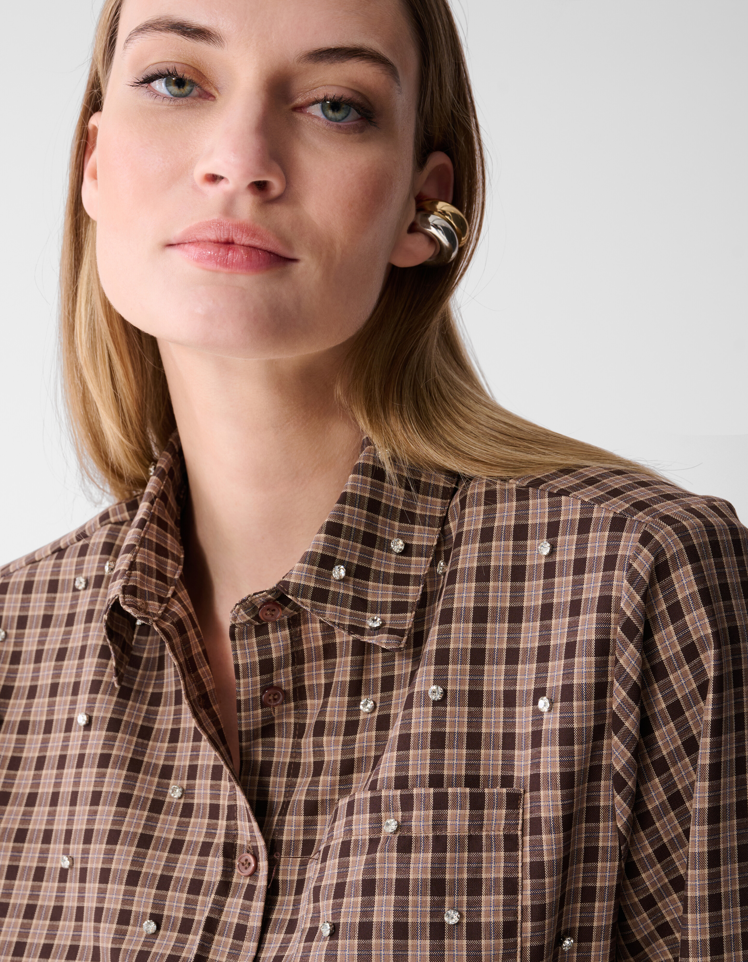 Ruiten Shoulder Strass Blouse Bruin SHOEBY WOMEN