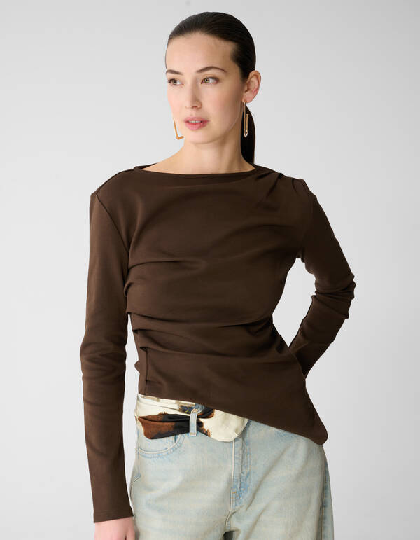 Drapiertes Langarm-Top Dunkelbraun SHOEBY WOMEN