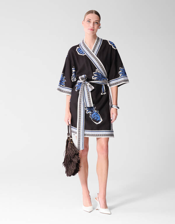 Palmendruck Kimono Kleid Braun SHOEBY WOMEN