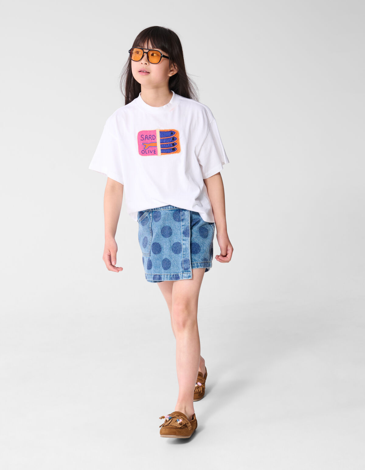 Sardinen-Stickerei T-Shirt Wei&szlig; SHOEBY GIRLS