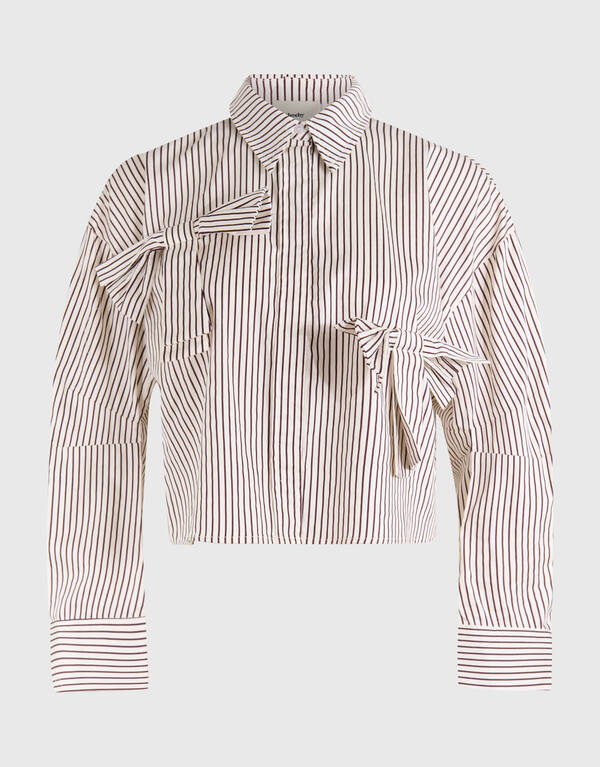 Nadelstreifen-Schleifenbluse Wei&szlig;/Rot SHOEBY WOMEN