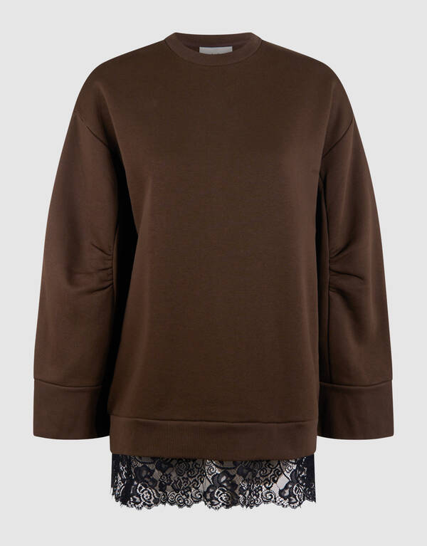 Kanten Oversized Sweater Dunkelbraun SHOEBY WOMEN