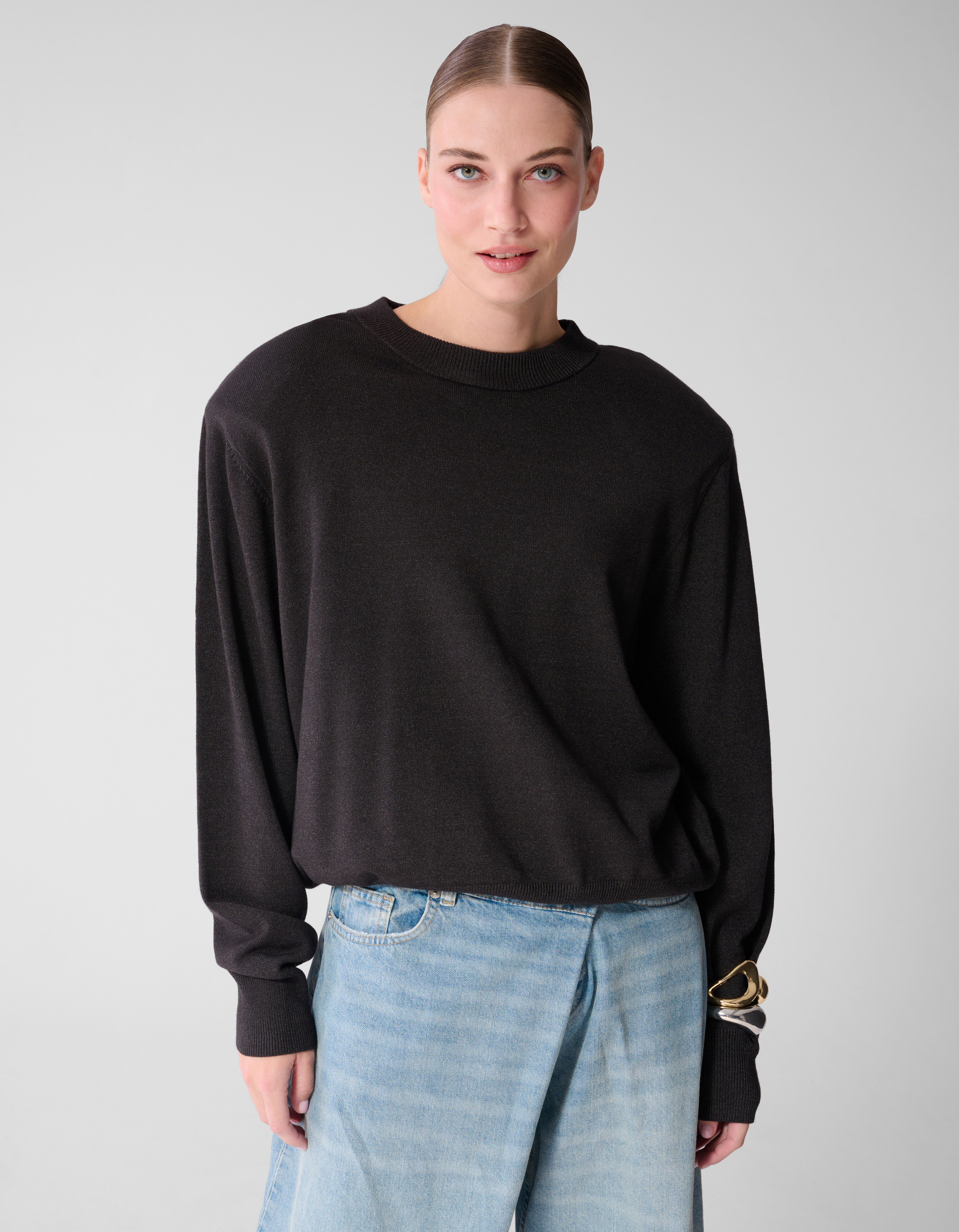Shoulderpadded Strickpullover Dunkelgrau SHOEBY WOMEN