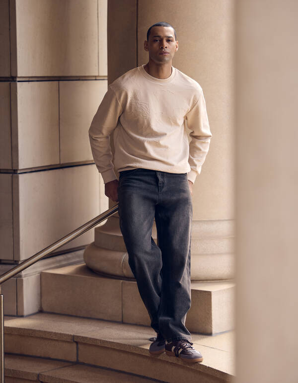 Baggy Fit Jeans Dunkelgrau L33 SHOEBY MEN