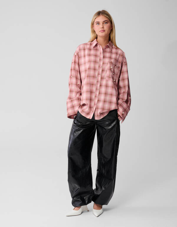 Karierte Perlenbluse Rosa SHOEBY WOMEN