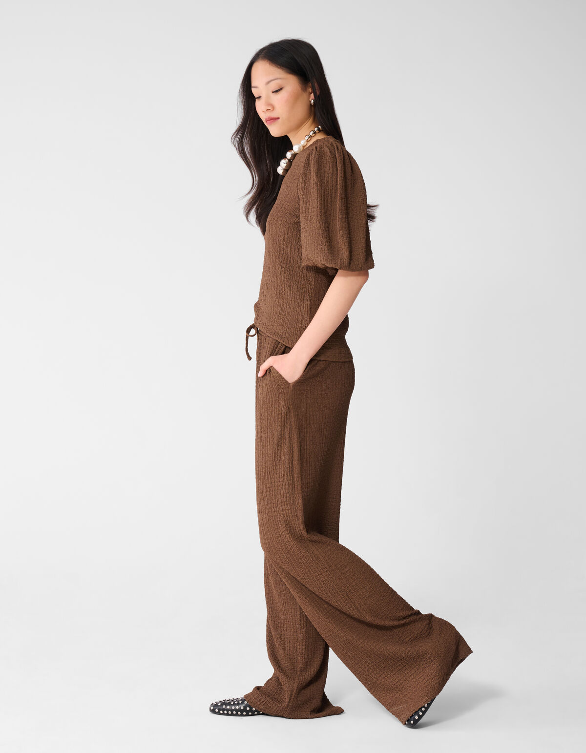 Crinkle Wide-Leg-Hose Braun SHOEBY WOMEN