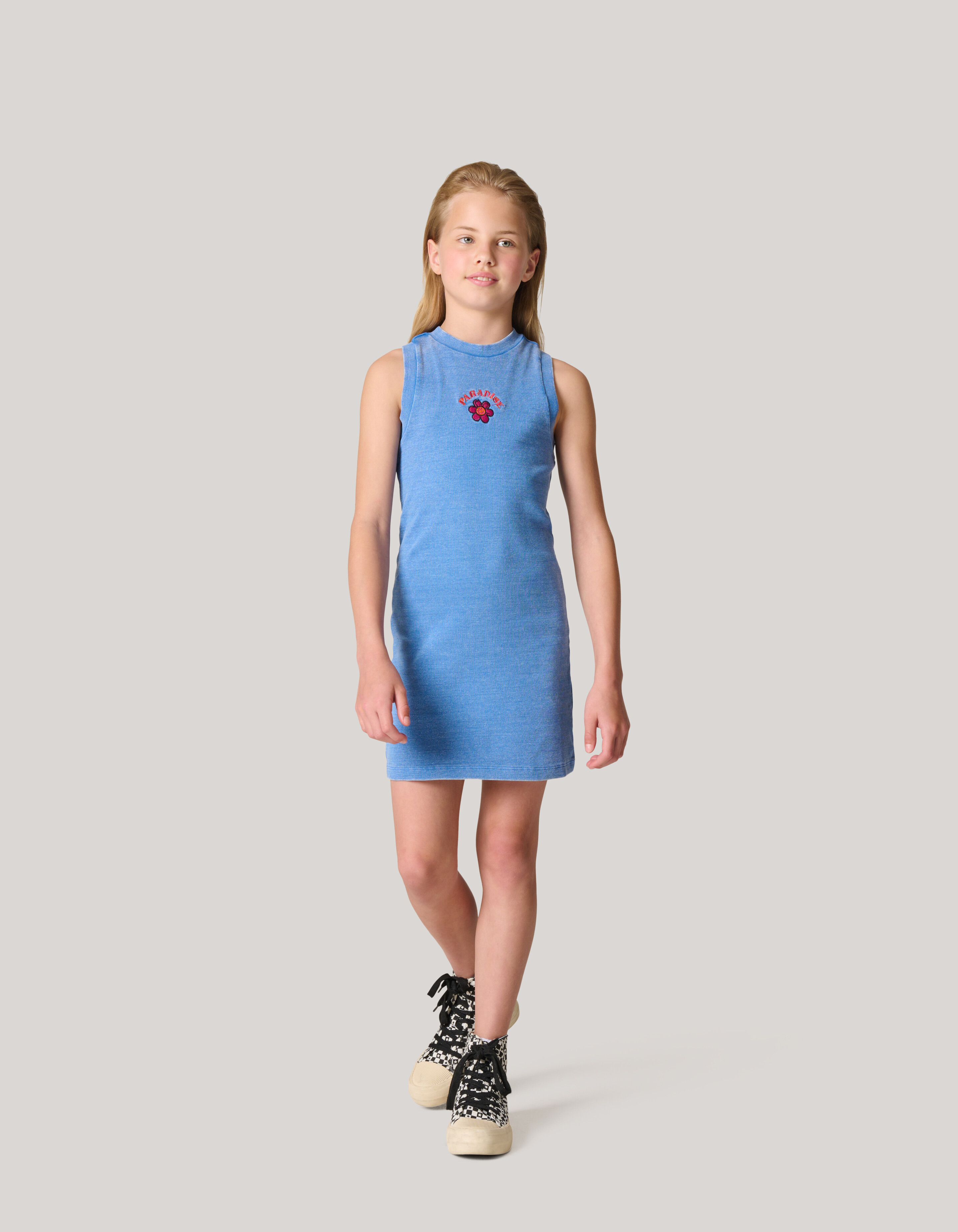 Kleid mit Rippenstickerei Blau SHOEBY GIRLS