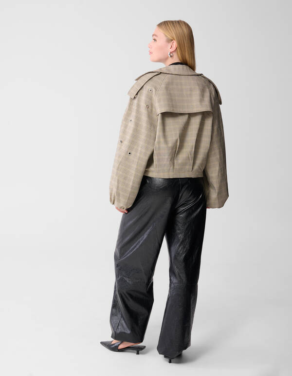 Karierte Trenchjacke mit Nieten Hellbraun SHOEBY WOMEN