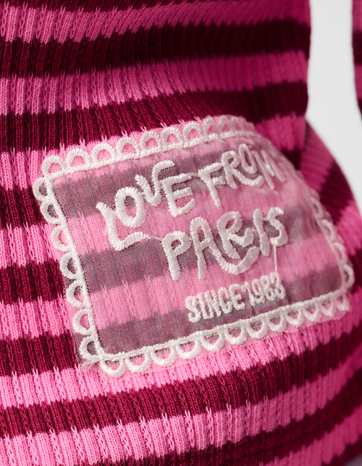 Gestreiftes R&uuml;schen-Langarmshirt Dunkelrot SHOEBY GIRLS