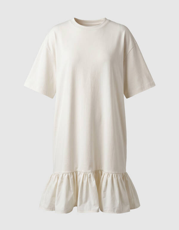 T-Shirt R&uuml;schen Maxi Kleid Gebrochen Wei&szlig; SHOEBY WOMEN